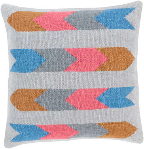 22" Ash Gray and Pink Contemporary Woven Throw Pillow - Down Filler - IMAGE 1