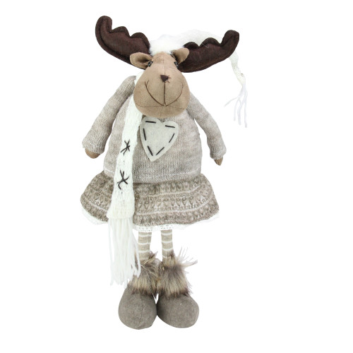 12.75" Gray and Brown Standing Girl Moose Decorative Christmas Tabletop Figure - IMAGE 1