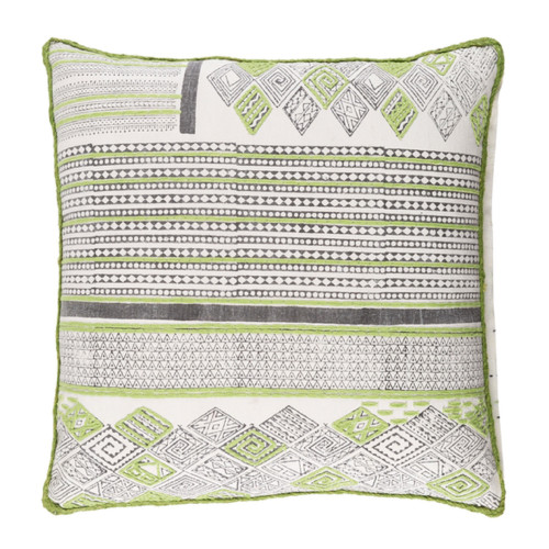 22" Lime Green and White Embroidered Square Throw Pillow - IMAGE 1