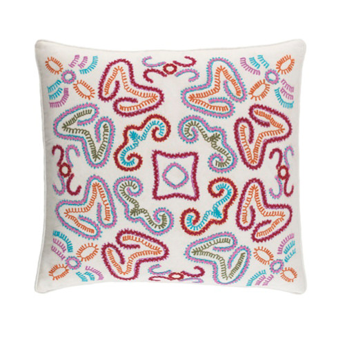 20" Red and White Squiggle Design Square Throw Pillow - IMAGE 1