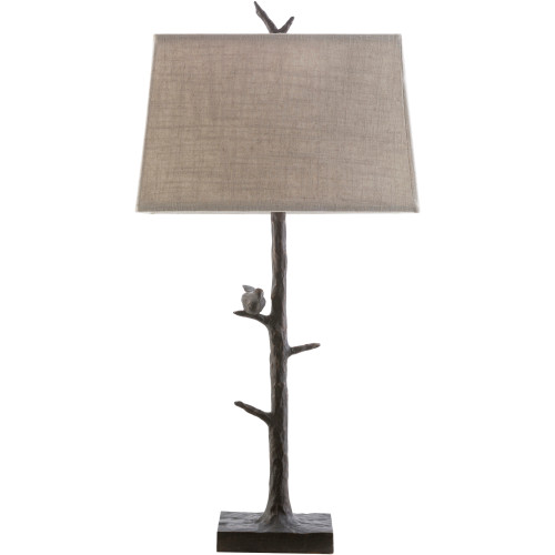 32" Enchanted Forest Bronze Resin Table Lamp with Ivory Rectanglular Shade - IMAGE 1