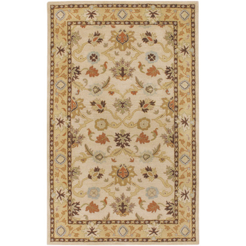 4' x 6' Beige and Sage Green Floral Hand Tufted Rectangular Area Throw Rug - IMAGE 1