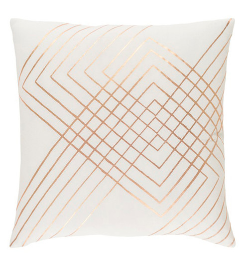 22" White and Gold Decorative Throw Pillow - Polyester Filled - IMAGE 1