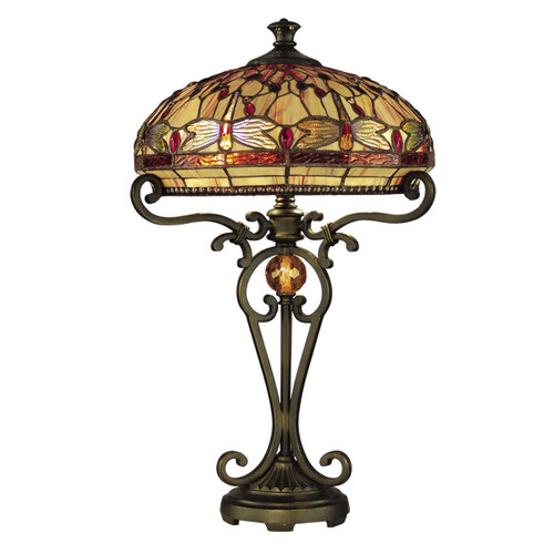 24" Antique Sand Briar Dragonfly Hand Crafted Glass Tiffany-Style Table Lamp - IMAGE 1