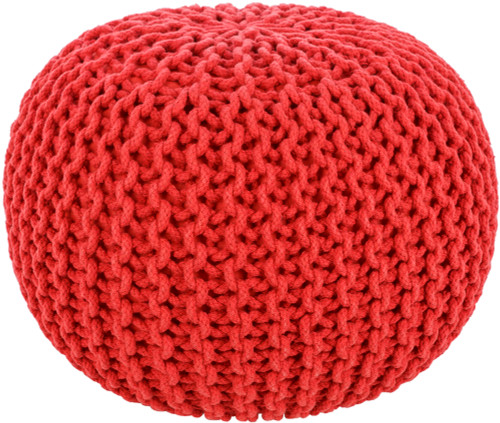 20" x 14" Hermosa Scarlet Red Hand Crafted Cotton Round Pouf Ottoman - IMAGE 1