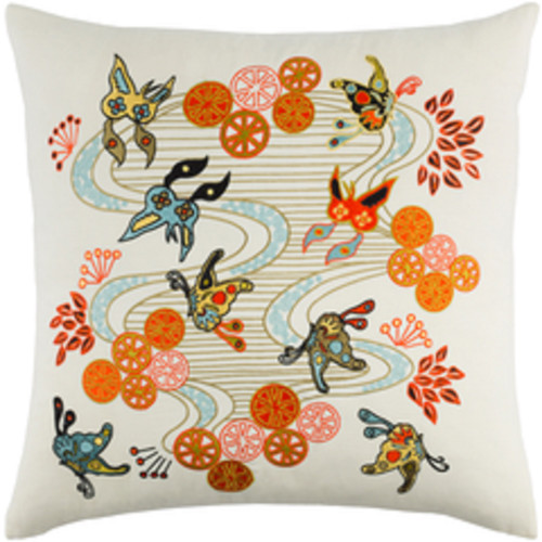 20" Bright Orange and Cream White Butterflies in Paradise Throw Pillow - IMAGE 1