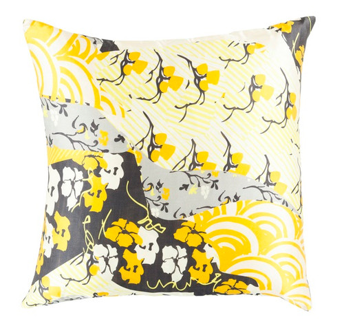 18" Lemon Yellow and Black Decorative Square Throw Pillow - IMAGE 1