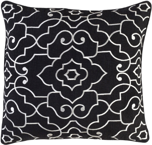 18" Black and White Embroidered Square Throw Pillow - IMAGE 1