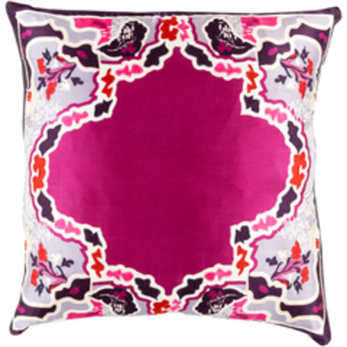 22" Pink and Purple Square Silk Floral Throw Pillow - Down Filler - IMAGE 1