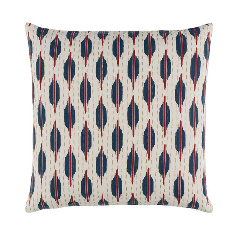 18" Blue and Red Contemporary Square Throw Pillow - IMAGE 1