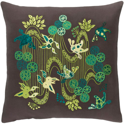 22" Dark Brown and Lime Green Butterflies in Paradise Throw Pillow - Down Filler - IMAGE 1