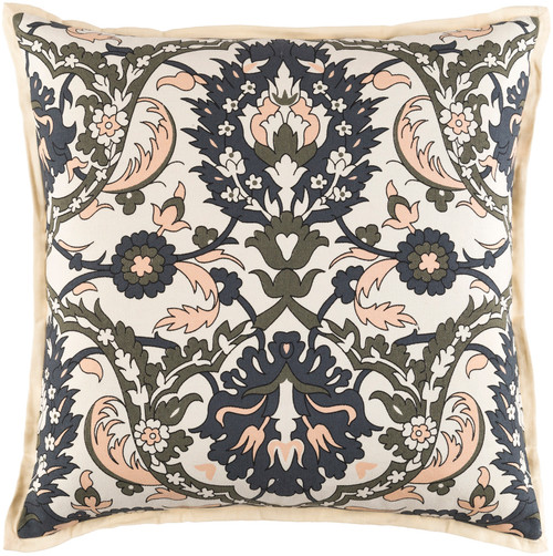18" Beige and Black Damask Square Throw Pillow - IMAGE 1