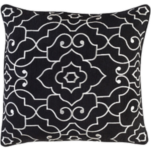 22" Black and White Embroidered Square Throw Pillow - Down Filler - IMAGE 1