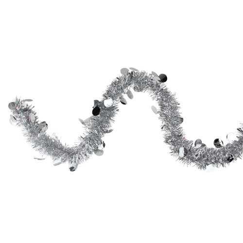 Tinsel and Polka Dot Commercial Christmas Garland - 50' x 2.5" - Silver - Unlit - IMAGE 1