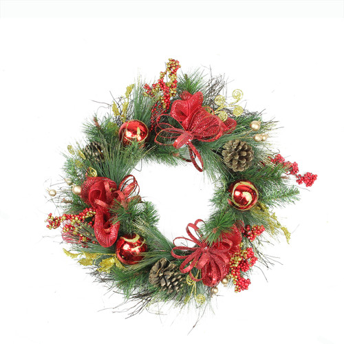 Berries and Ornaments Embellished Artificial Christmas Wreath - 26-Inch, Unlit - IMAGE 1