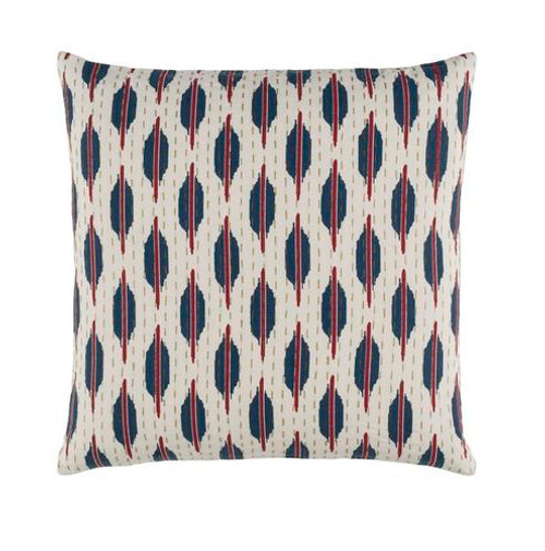 22" Blue and Red Contemporary Square Throw Pillow - Down Filler - IMAGE 1