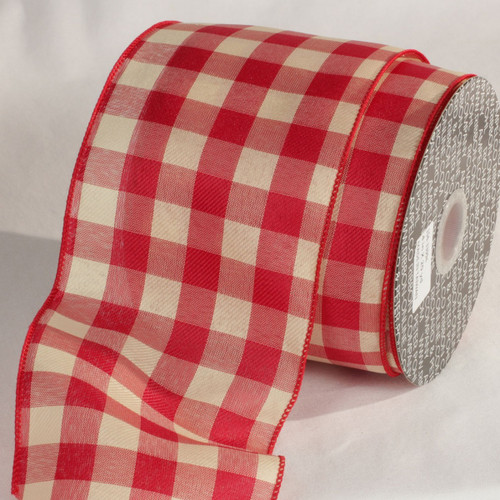 Red and White Wired Craft Ribbon 4" x 20 yards - IMAGE 1