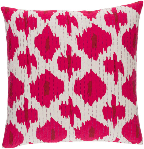 18" Pink and White Square Throw Pillow  – Down Filler - IMAGE 1
