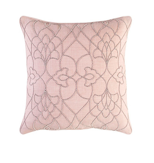 22" Pink and Ivory Square Contemporary Woven Throw Pillow - IMAGE 1