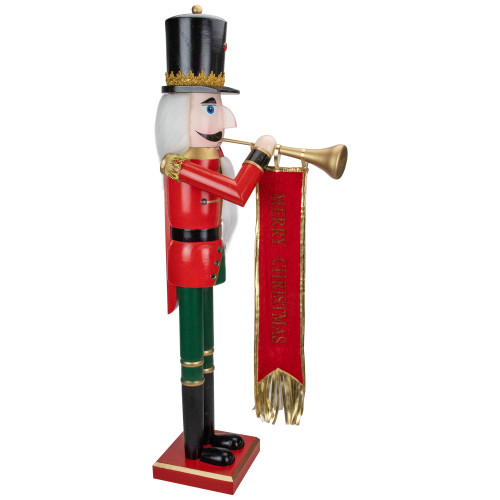 36" Red and Green Christmas Nutcracker Soldier with Horn - IMAGE 1