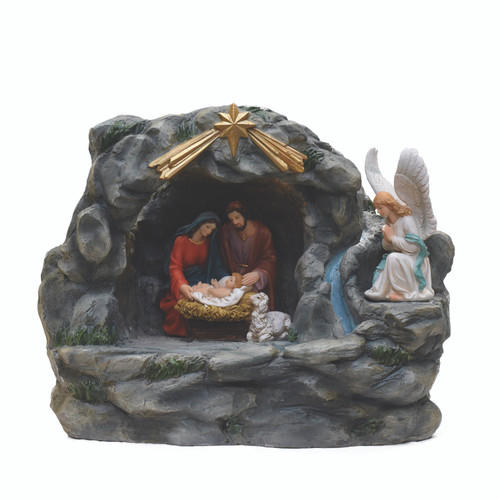 Holy Family and Angel Nativity Fountain with Lamp Christmas Decoration - 18.5" - IMAGE 1