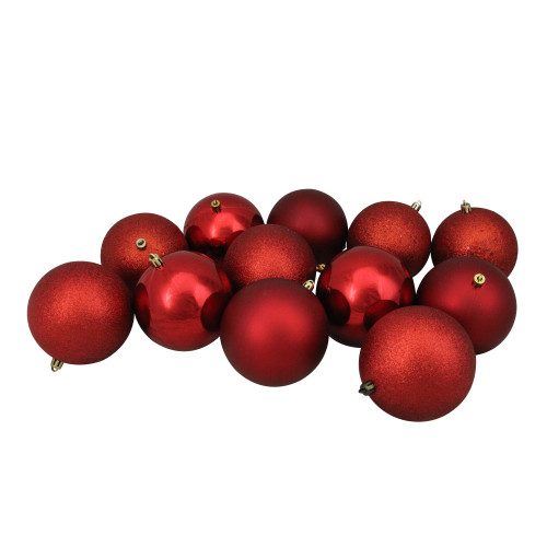 24ct Red Shatterproof 4-Finish Hanging Christmas Ball Ornaments 2.5" (60mm) - IMAGE 1