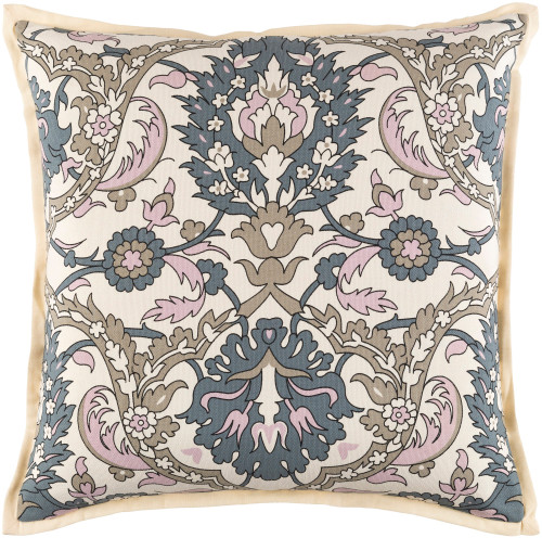 20" Beige and Pink Floral Square Throw Pillow - IMAGE 1