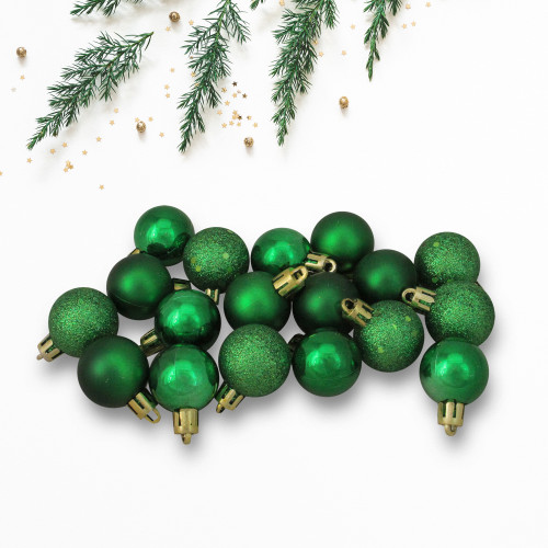 18ct Xmas Green Shatterproof 4-Finish Christmas Ball Ornaments 1.25" (30mm) - IMAGE 1
