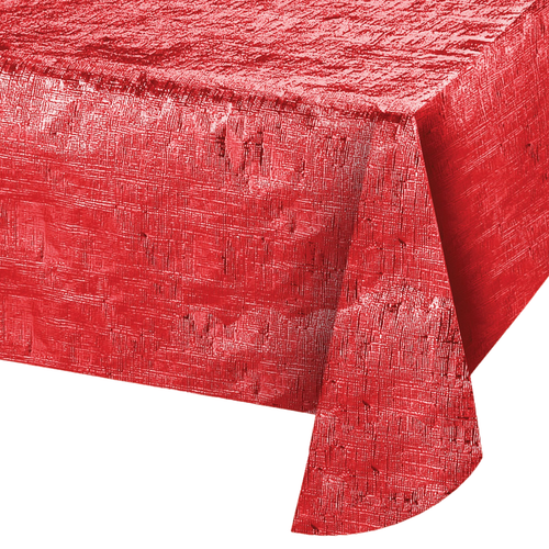 Disposable Textured Rectangular Party Table Covers - 108" - Red - Pack of 12 - IMAGE 1