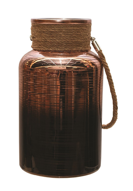 10" Copper Brown Circular Pillar Candle Holder Lantern with Handle - IMAGE 1