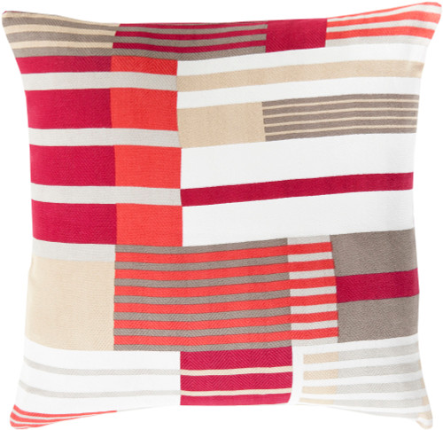22" Red and Beige Contemporary Square Throw Pillow - Down Filler - IMAGE 1