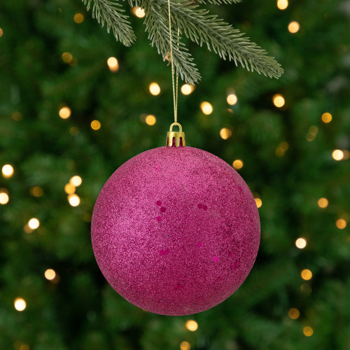 Magenta Pink Glitter Shatterproof Christmas Ball Ornament 4" (100mm) - IMAGE 1