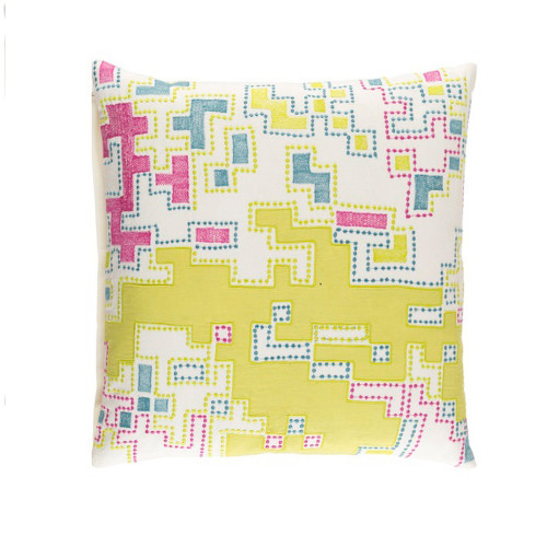 18" Lemon Yellow and Purple Splash Woven Decorative Throw Pillow - Down Filler - IMAGE 1