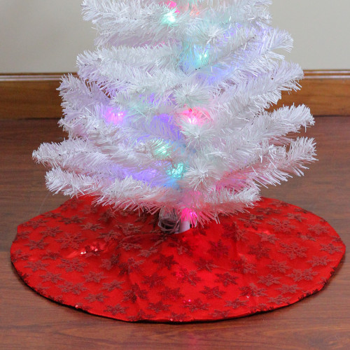 20" Red Sequin Snowflake Pattern Mini Christmas Tree Skirt - IMAGE 1