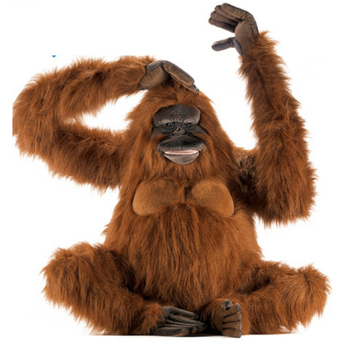 Handcrafted Life Size Sitting Orangutan Plush Animal - 38" - Brown - IMAGE 1