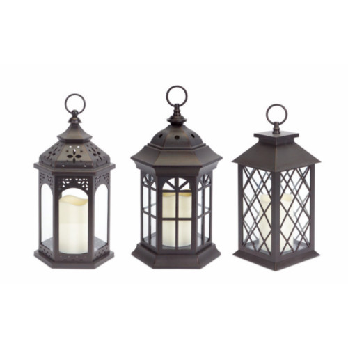 Battery Operated LED Candle Lanterns - 15" - Brown - Set of 3 - IMAGE 1