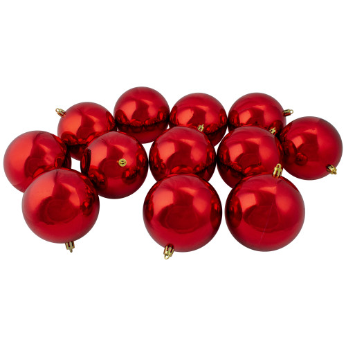 12ct Red Hot Shiny Shatterproof Christmas Ball Ornaments 4" (100mm) - IMAGE 1