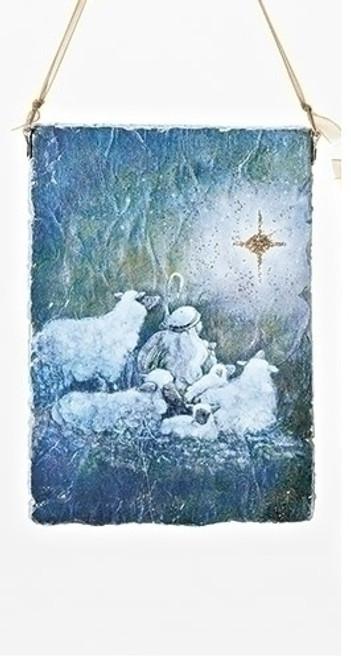 5" Shephard Boy Watching the Star of Bethlehem Hanging Plaque Christmas Ornament - IMAGE 1