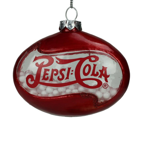 3" Red Pepsi Cola Snow Filled Glass Christmas Ornament - IMAGE 1