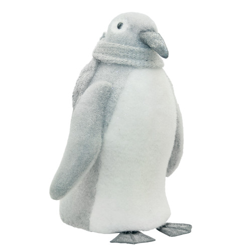 18" Gray and White Sparkling Penguin with Scarf Tabletop Figure - IMAGE 1