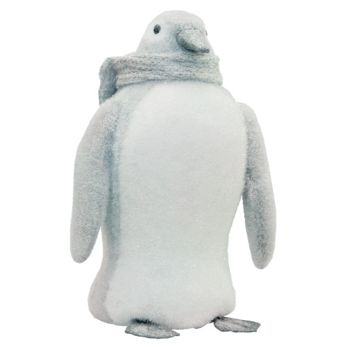 15" Gray and White Sparkling Penguin with Scarf Tabletop Figurine - IMAGE 1