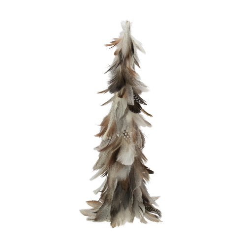 15.5" Brown and Gray Feather Layered Cone Tree Christmas Decoration - IMAGE 1