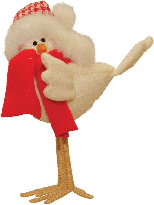 8.25" Beige and Red Standing Bird with Scarf Christmas Tabletop Figurine - IMAGE 1