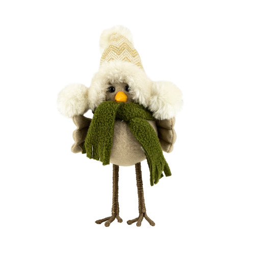 Standing Bird in Winter Apparel Christmas Figure - 9" - Beige and Green - IMAGE 1