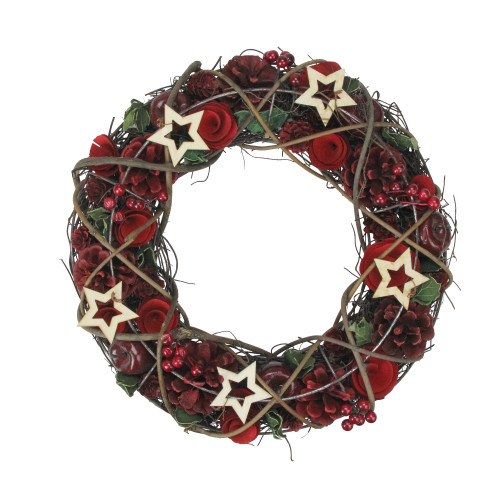 Apples and Berries with Stars Small Artificial Christmas Wreath- 13" - Unlit - IMAGE 1