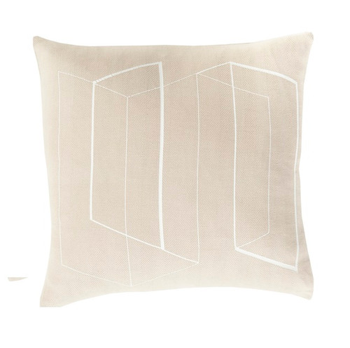 22" Beige and White Geometric Patterned Square Throw Pillow - Poly Filled - IMAGE 1