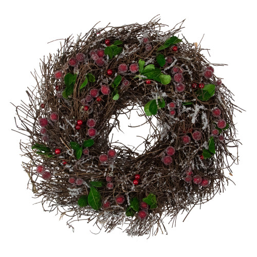 Frosted Brown Twig with Leaves and Berries Artificial Christmas Wreath - 13-Inch, Unlit - IMAGE 1