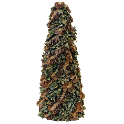 16" Pine Cones and Leaves Glittered Cone Tree Christmas Tabletop Decoration - IMAGE 1