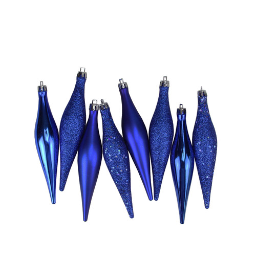 8ct Royal Blue 4-Finish Shatterproof Finial Drop Christmas Ornaments 6" - IMAGE 1