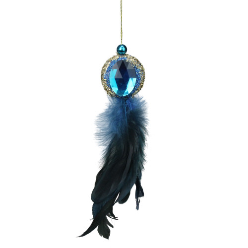 9" Blue and Gold Peacock Feather Jeweled Tassel Christmas Ornament - IMAGE 1